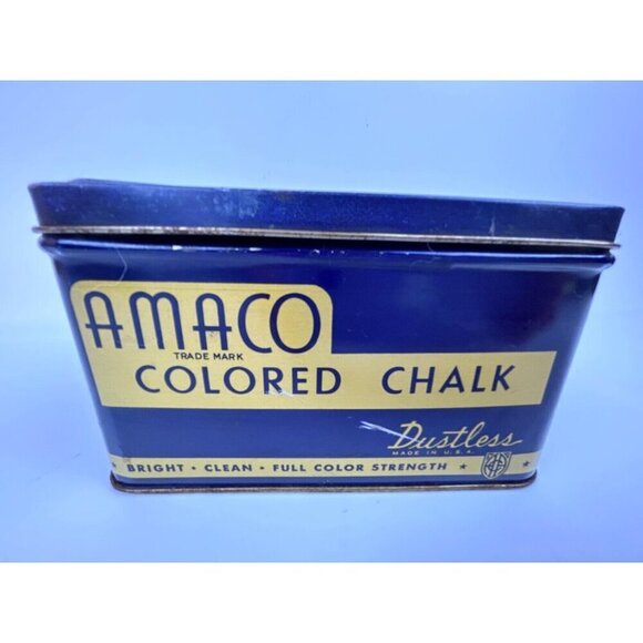 AMACO Colored Chalk Dustless Blue & Gold Tin #301 Made in USA Art Pastel Effects - Picture 2 of 10